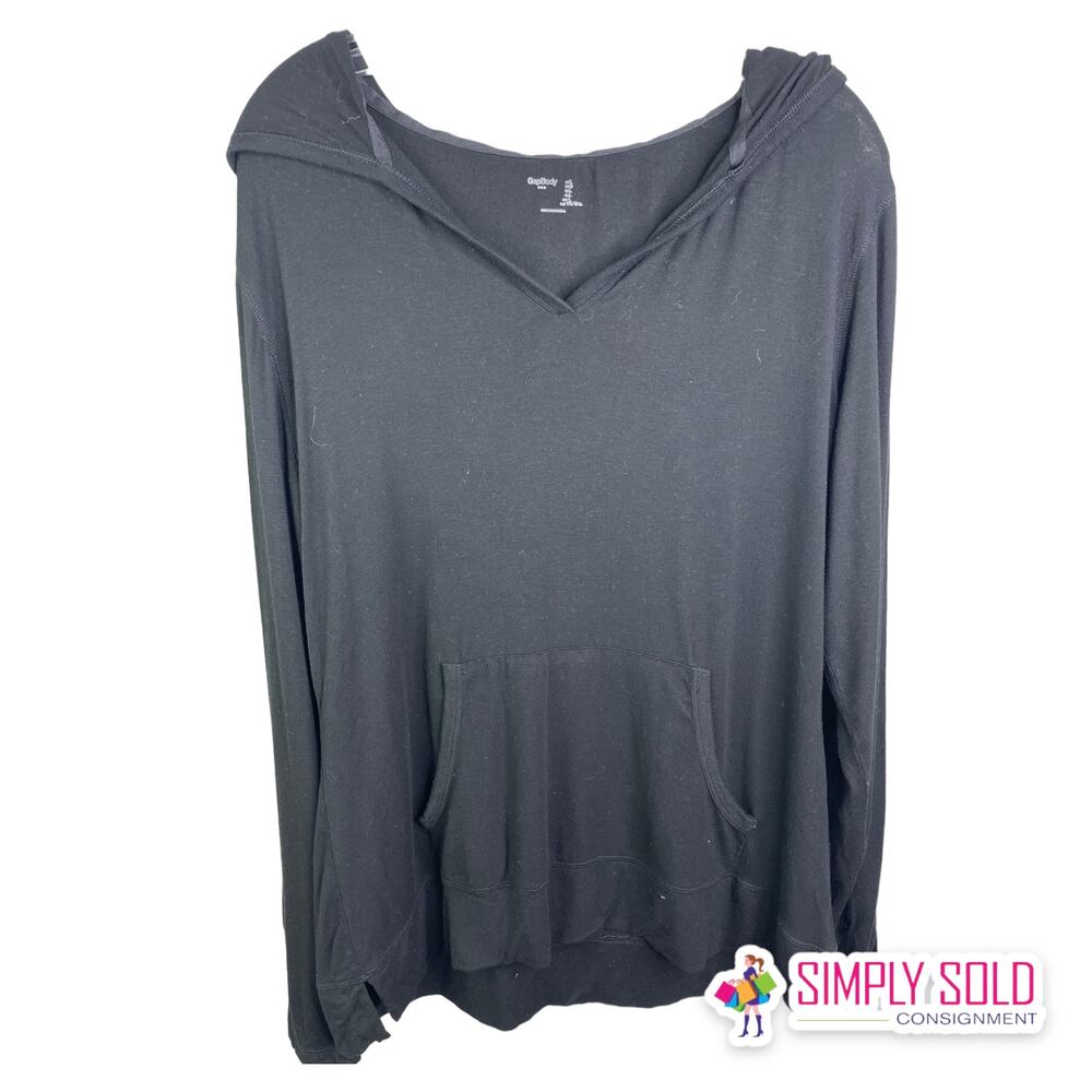 Gap Body Women's Modal Hoodie Long Sleeve Top Black Cotton Pullover Stretch Sz L